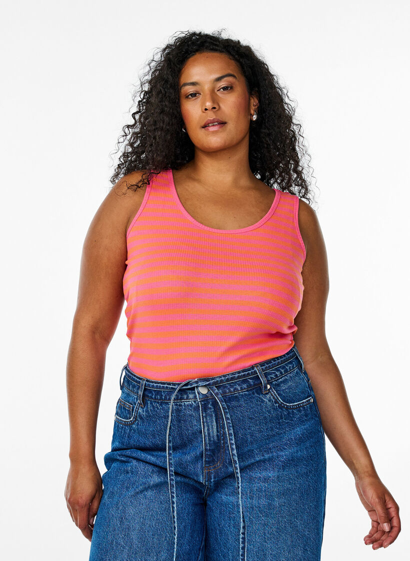 Randigt linne med ribbstruktur, Orange, Model image number 0