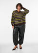 Stickad blus med r&auml;nder och polokrage, Brun, Model image number 1