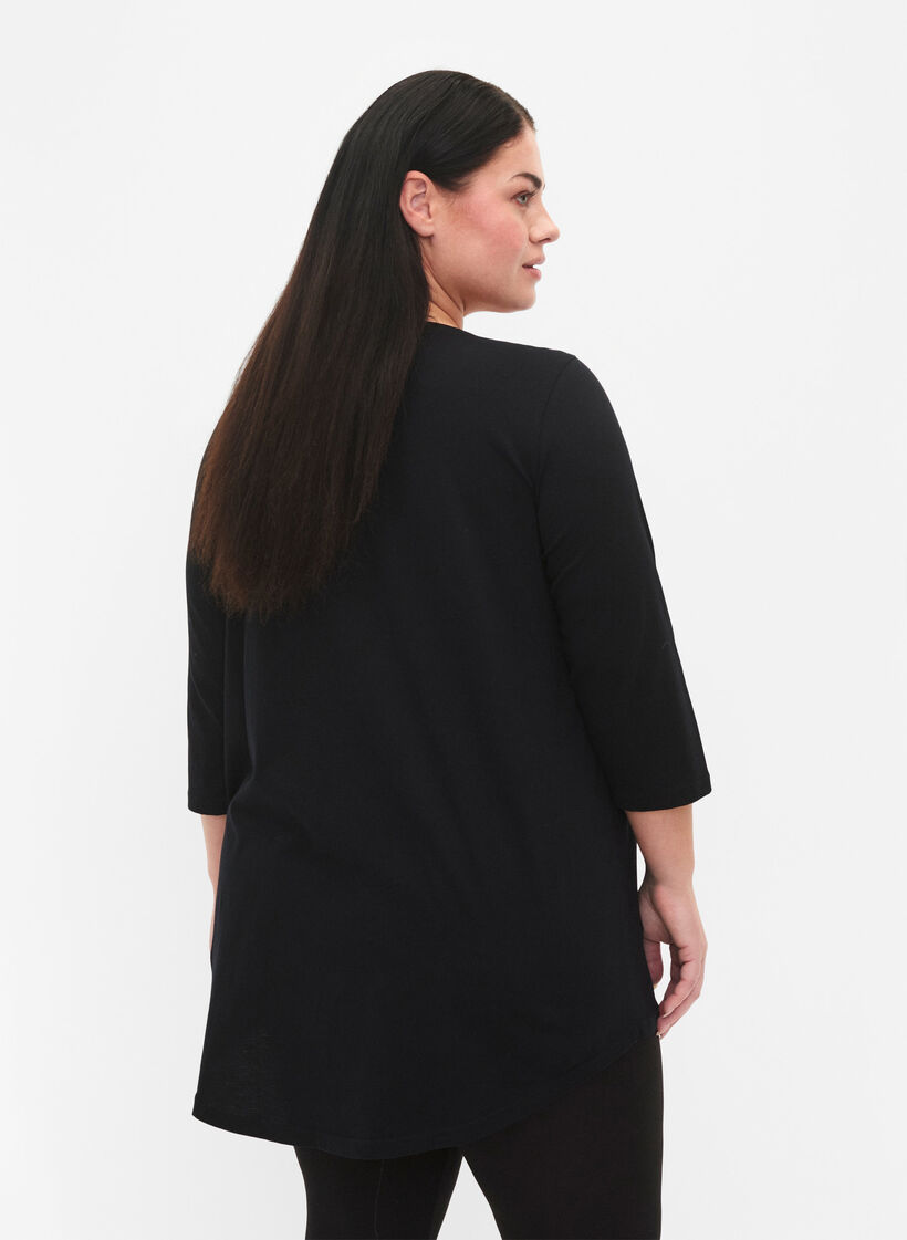 T-shirt i bomull med 3/4-ärmar, Black, Model image number 1