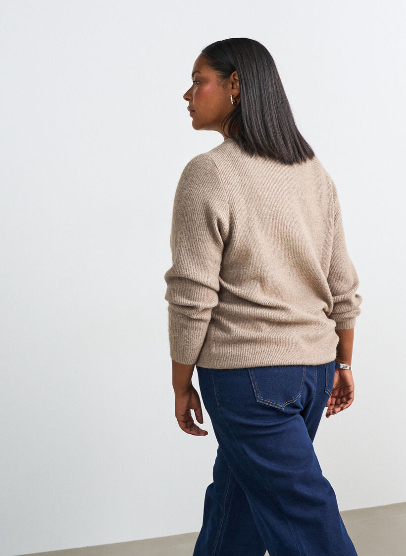 Melerad stickad blus med rund halsringning, Beige, Model image number 2