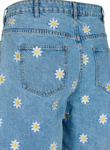 Högmidjade Mille shorts med broderade blommor, Light Blue Flower, Packshot image number 3