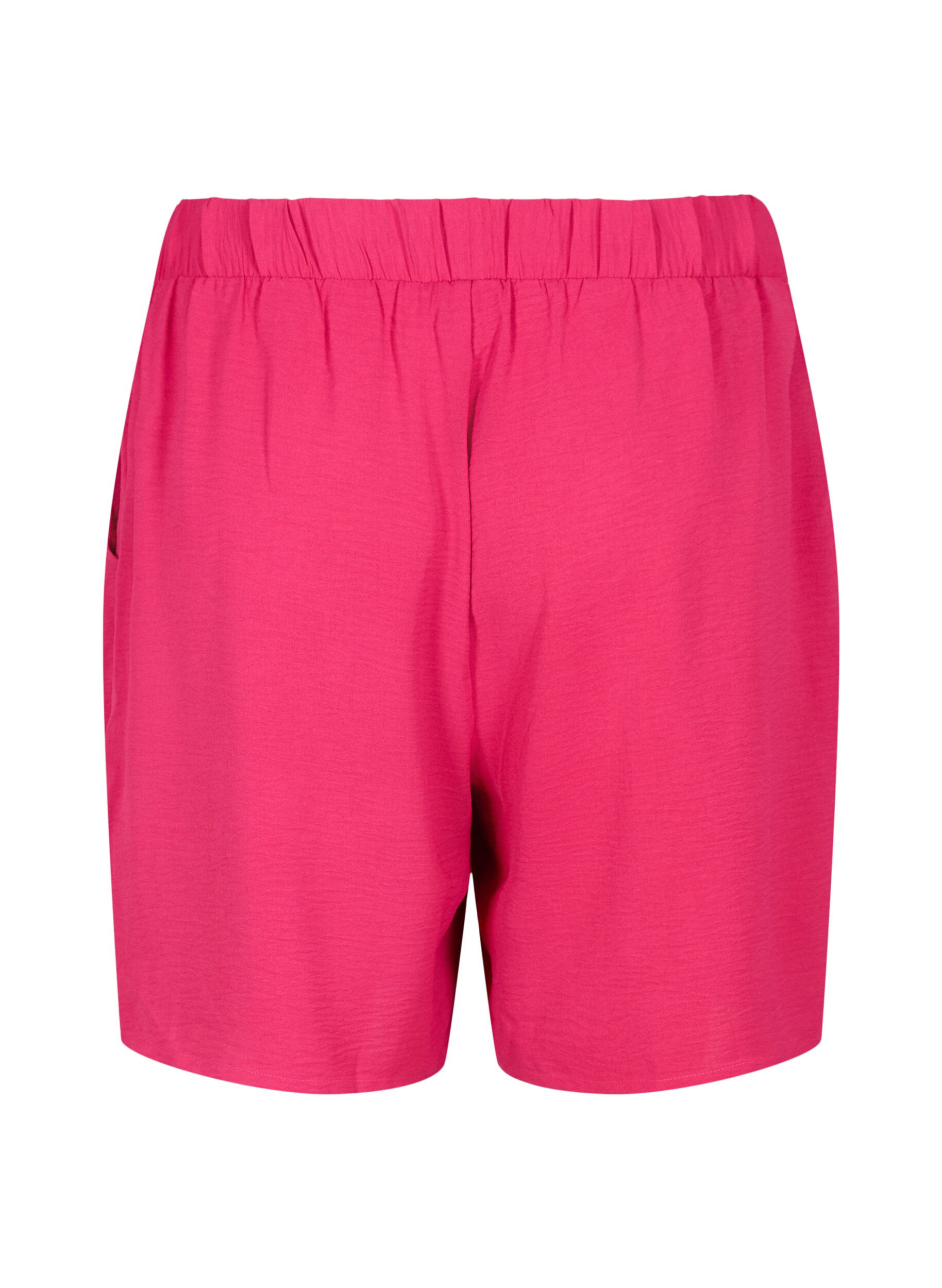 Zizzi Shorts med fickor och res&aring;r i midjan, Rosa, Packshot image number 1