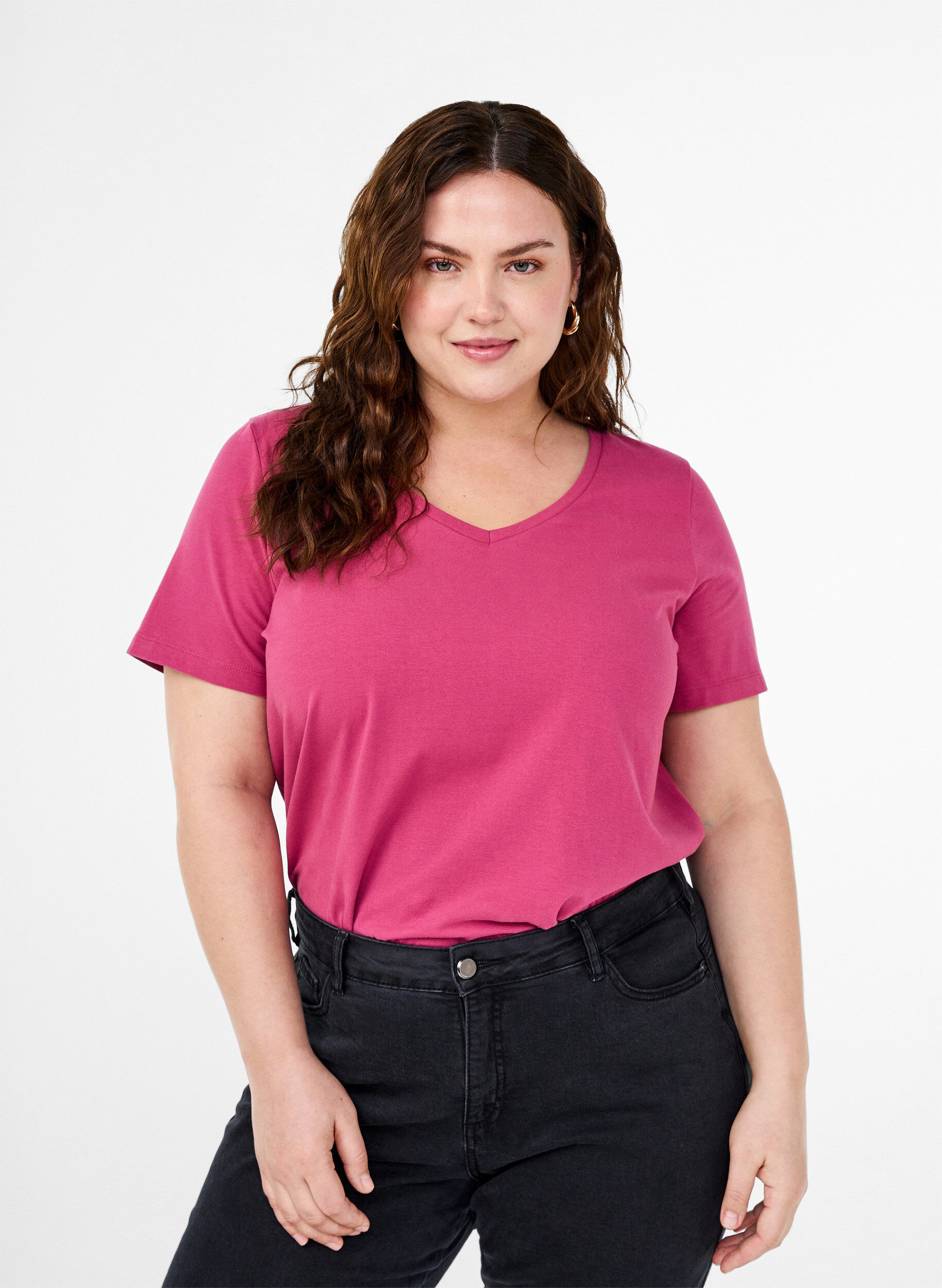 ZizziEnf&auml;rgad bas-t-shirt i bomull, R&ouml;d, Model image number 0