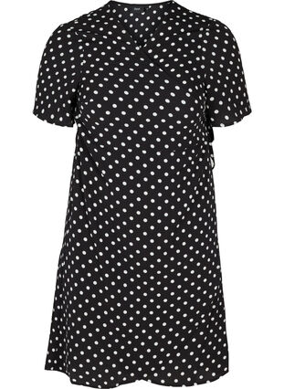Omlottklänning med korta ärmar, Black w White Dot, Packshot image number 0