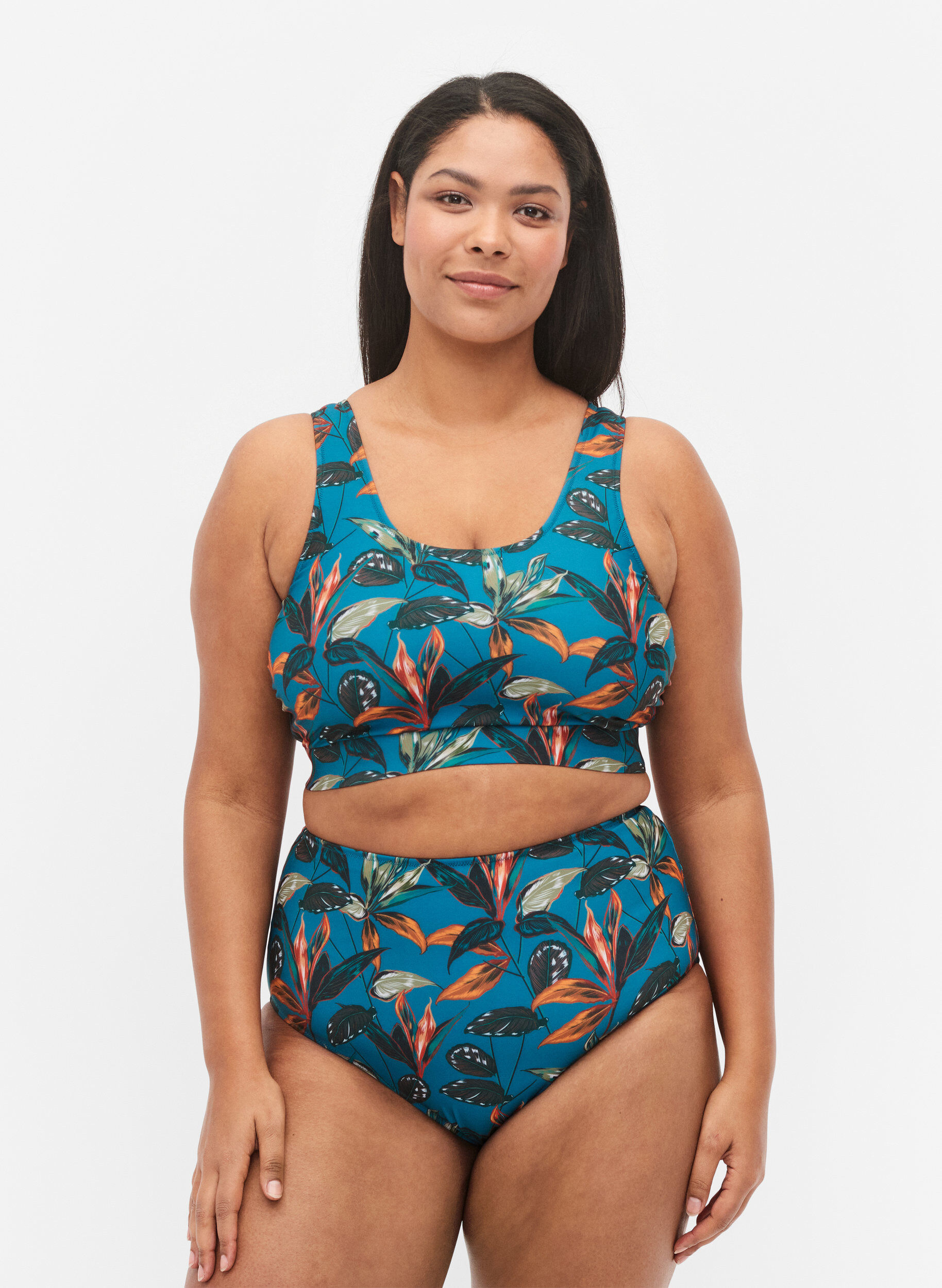 Zizzi Bikinitrosa med h&ouml;g midja och prickar, Turkos, Model image number 0