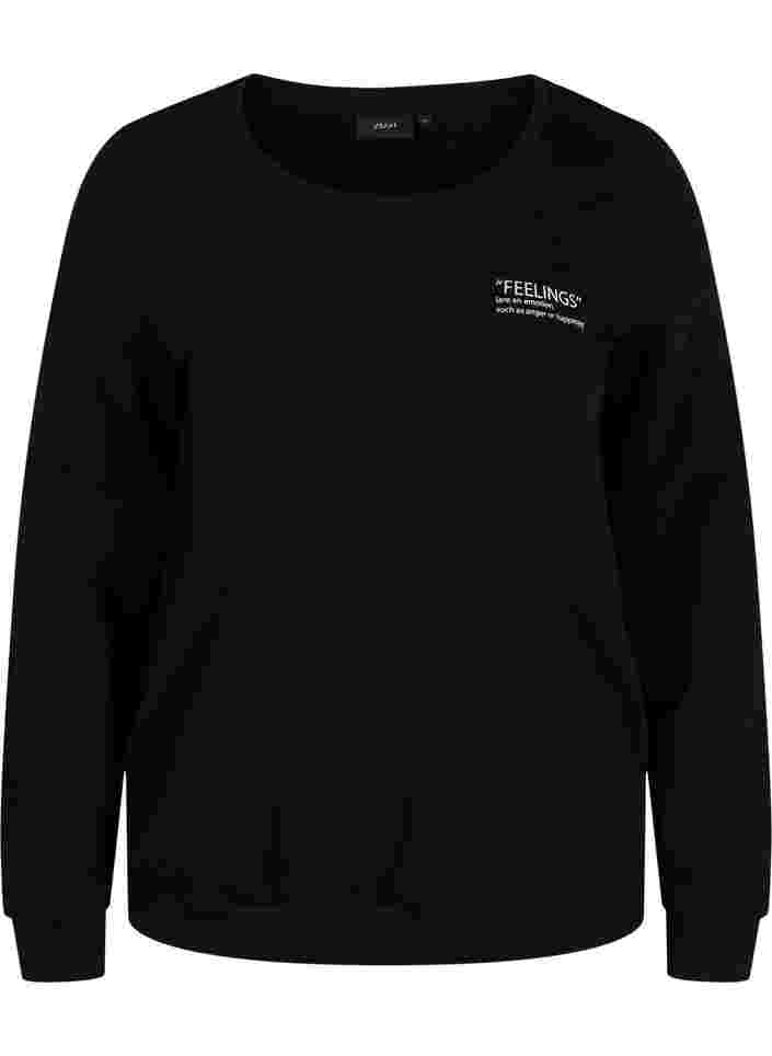 Sweatshirt i bomull med texttryck, Black, Packshot image number 0