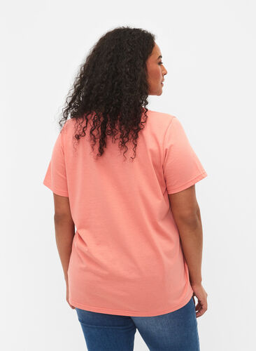 Kortärmad t-shirt med v-hals, Bright Coral, Model image number 1