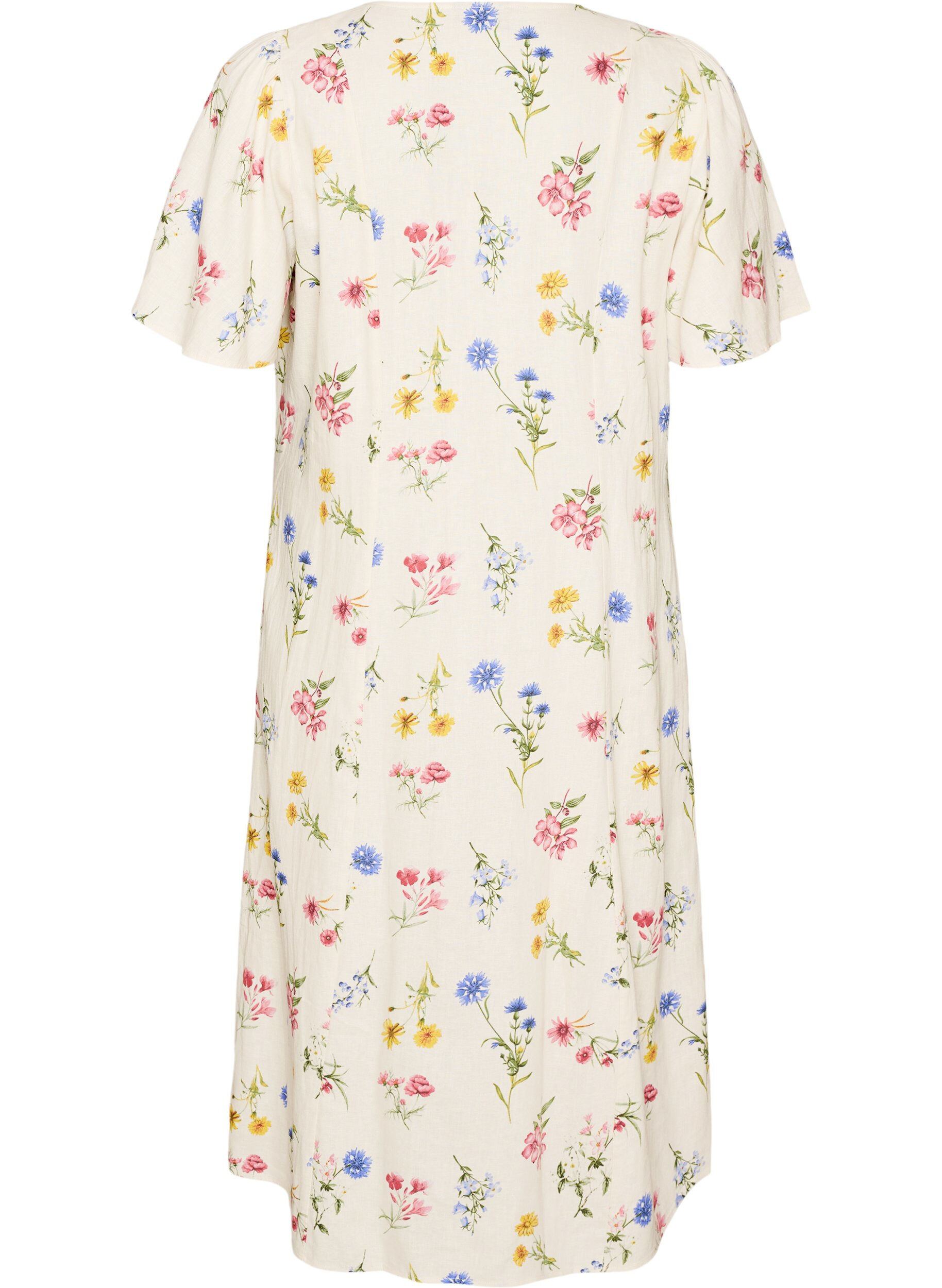 ZizziMidikl&auml;nning i linne och viskos med volang&auml;rmar, Beige, Packshot image number 1
