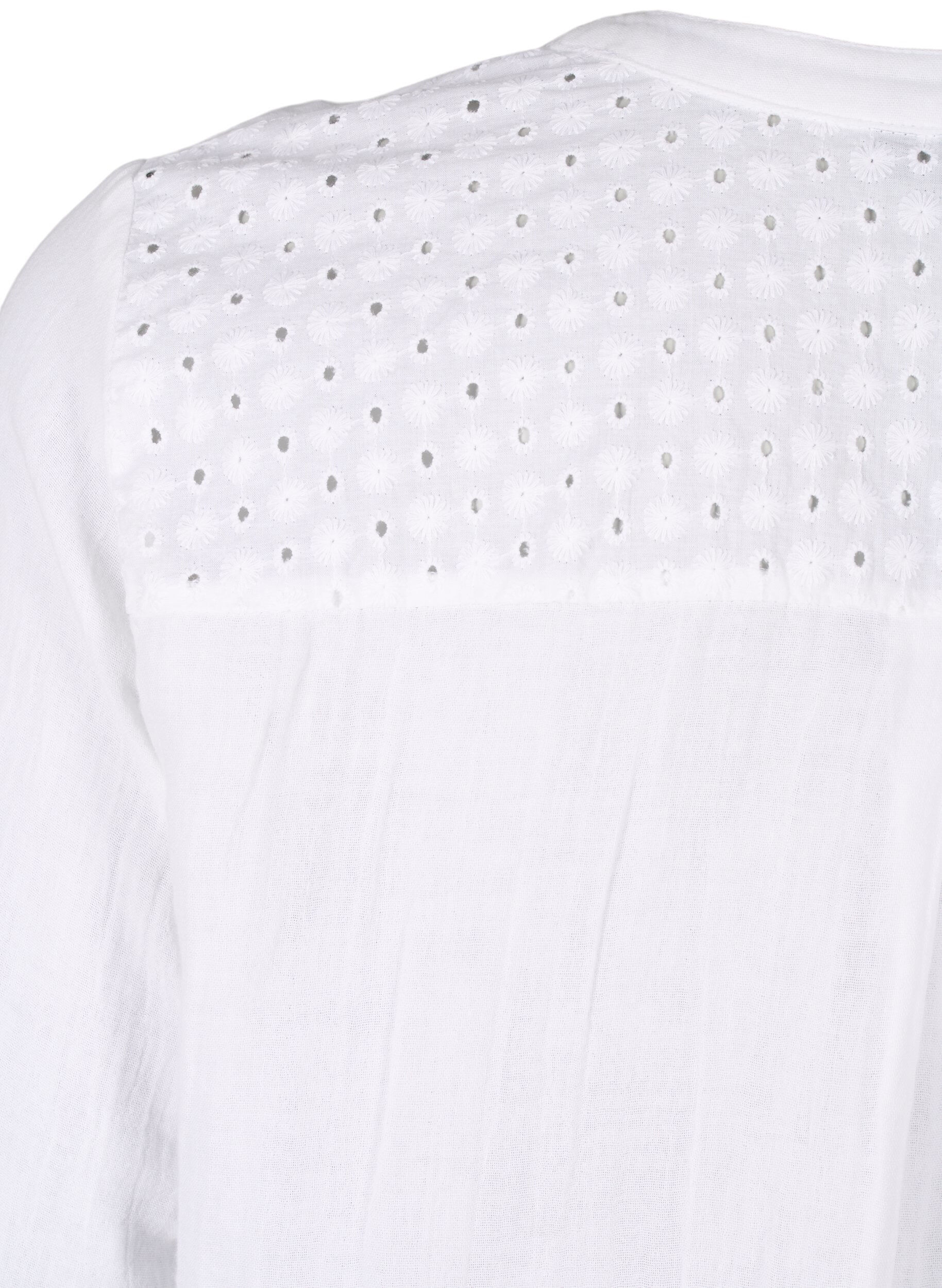 Zizzi Bomullsblus med broderie anglaise och trekvarts&auml;rm, Bright White, Packshot image number 3