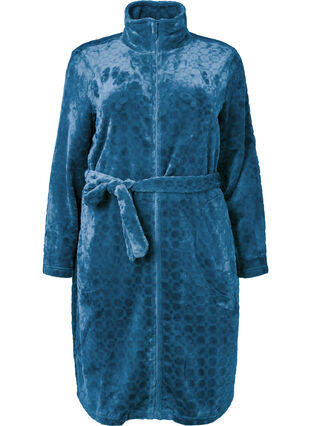 Mönstrad morgonrock med dragkedja och fickor, Blue Coral, Packshot image number 0