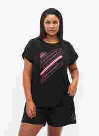 Kortärmad träningst-shirt med tryck, Black/Pink Print, Model