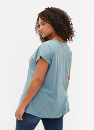 Kortärmad t-shirt i bomullsmix, Smoke Blue, Model image number 1