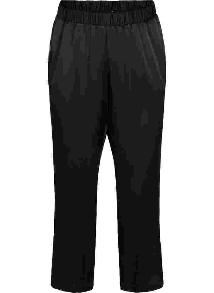 Byxor i lös passform med fickor och resårkant, Black, Packshot image number 0