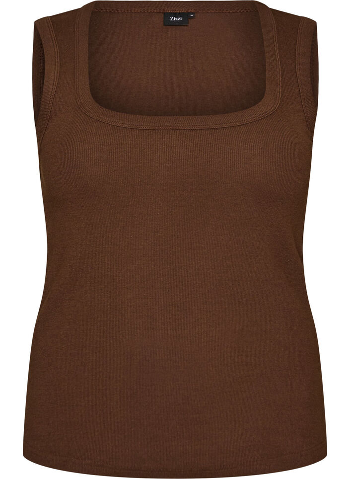 Ribbad topp med fyrkantig ringning, Brun, Packshot image number 0