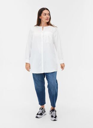 Lång skjorta med bröstficka, Warm Off-white, Model image number 2