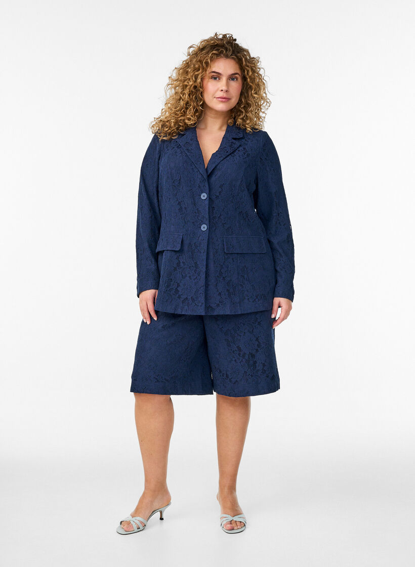 Kavaj i spets med knappst&auml;ngning, Bl&aring;, Model image number 1