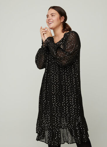Långärmad klänning i viskos, Black, Model image number 0