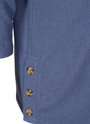 Blus med 3/4 ärmar och knappar, Crown Blue Melange, Packshot image number 3