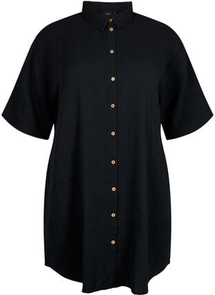 Kortärmad skjorta med knappar, Black, Packshot image number 0