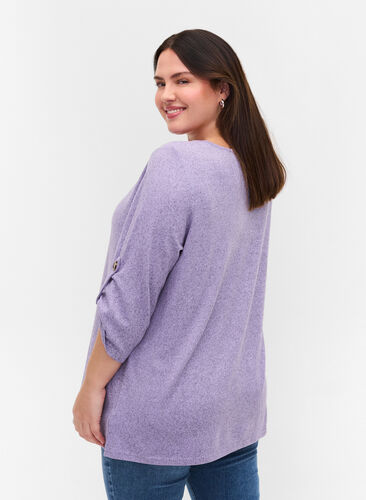 Blus med knappar och 3/4-ärmar, Purple Melange, Model image number 1