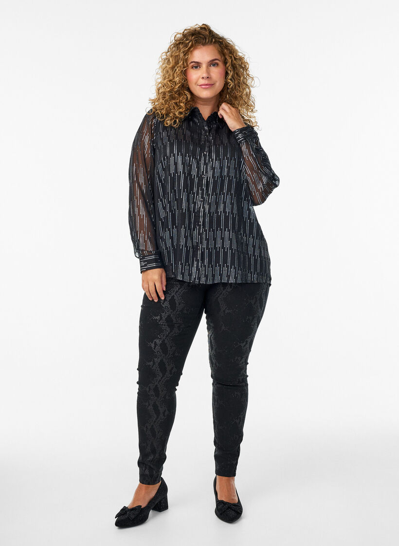 Skjorta med glittrande mönster, Svart, Model image number 1