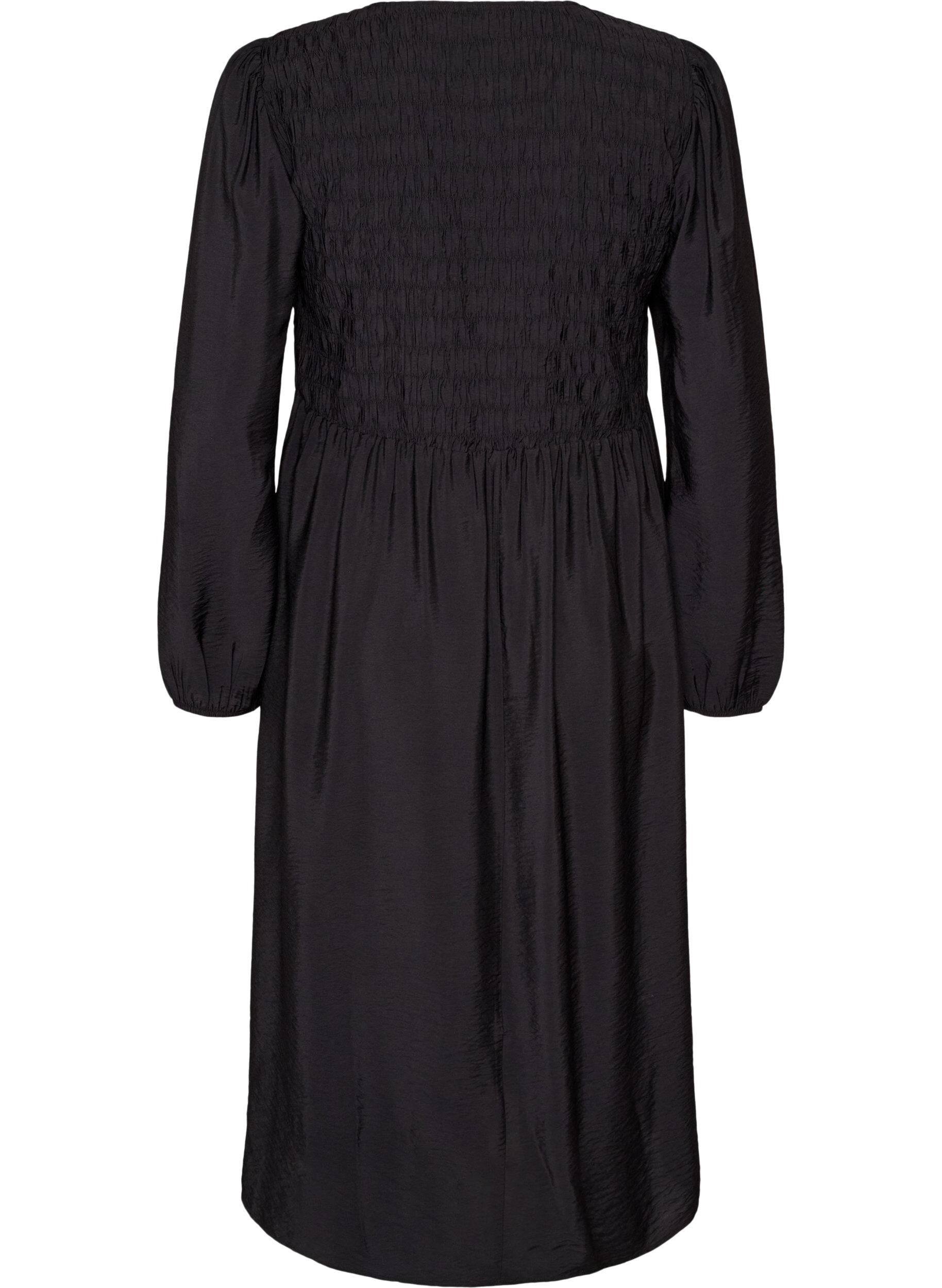 ZizziMidikl&auml;nning i viskos med smock, Svart, Packshot image number 1