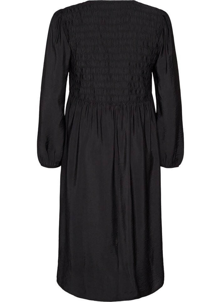 Midikl&auml;nning i viskos med smock, Svart, Packshot image number 1