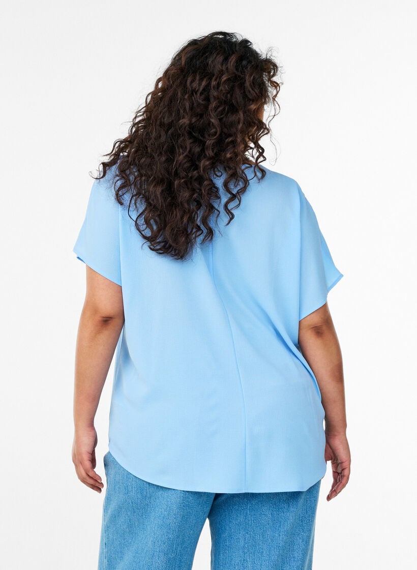 Blus med korta &auml;rmar och rund halsringning, Bl&aring;, Model image number 2