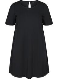 Kortärmad klänning med rund halsringning, Black