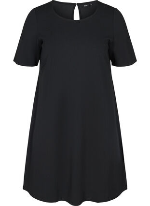 Kortärmad klänning med rund halsringning, Black, Packshot image number 0