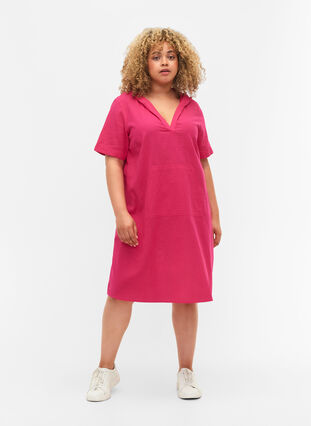 Kortärmad klänning med huva, Beetroot Purple, Model image number 2