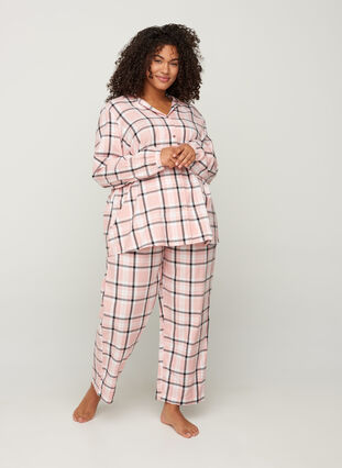 Rutiga pyjamasbyxor i bomull, Rose Smoke check, Model image number 2