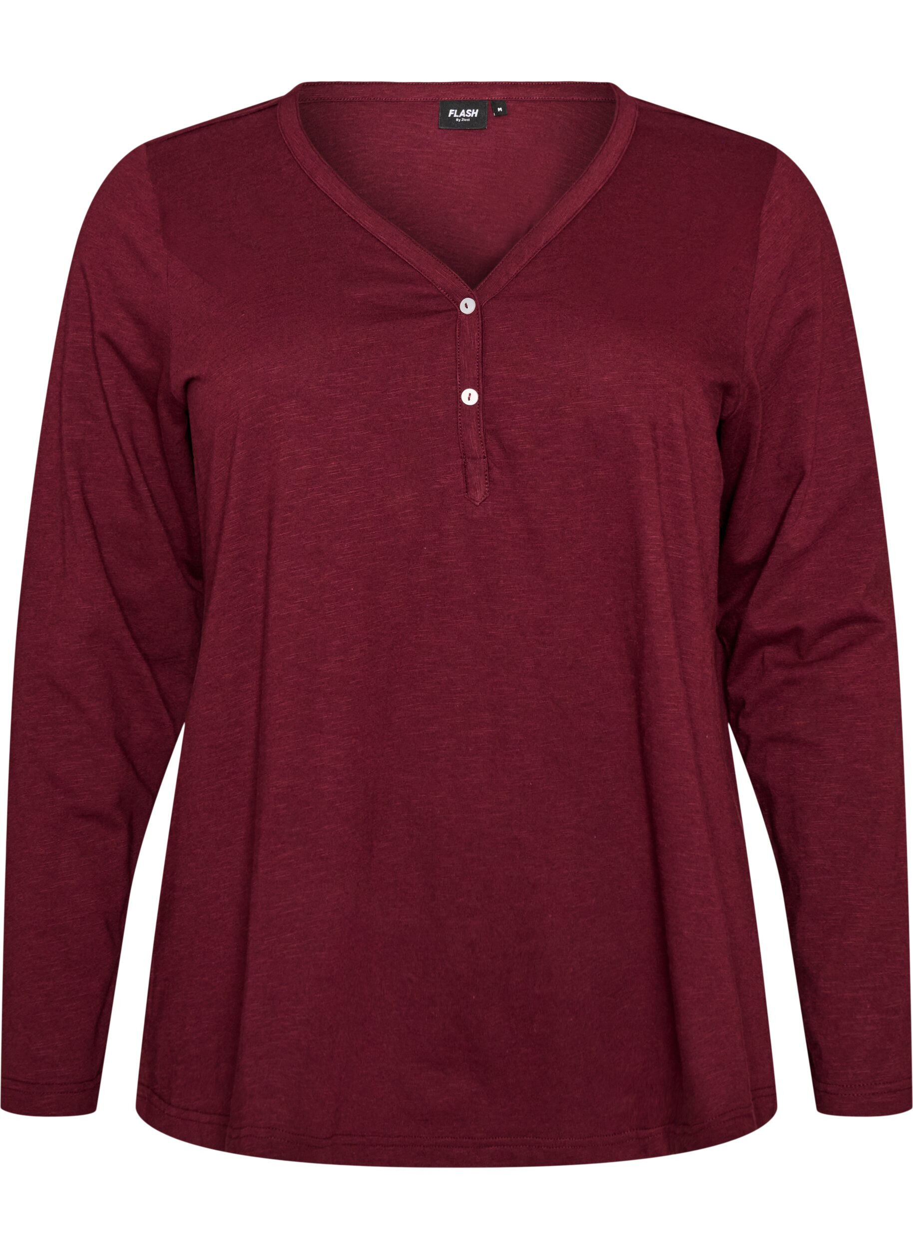 ZizziL&aring;ng&auml;rmad t-shirt med v-ringning och knappar, R&ouml;d, Packshot image number 0