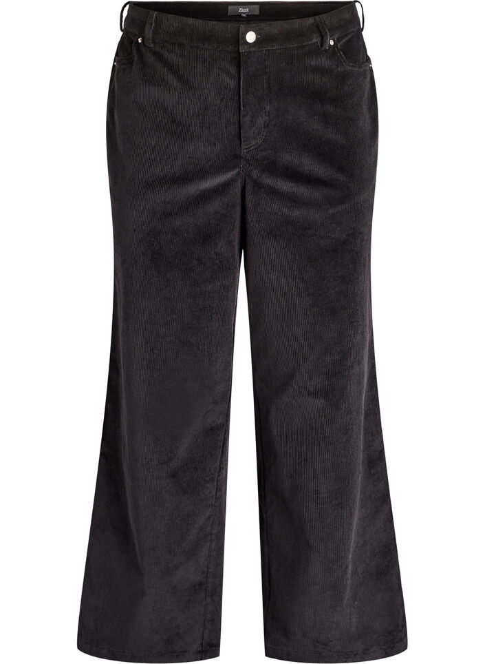 Byxor i manchester med hög midja och vida ben, Svart, Packshot