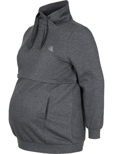 Gravidsweatshirt med amningsfunktion, Dark Grey Melange, Packshot image number 0