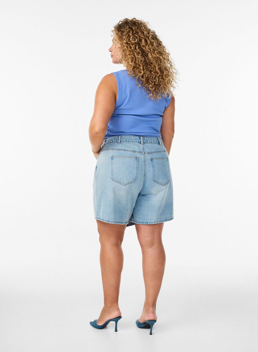 Denimskorts med omlotteffekt och h&ouml;g midja, Bl&aring;, Model image number 2
