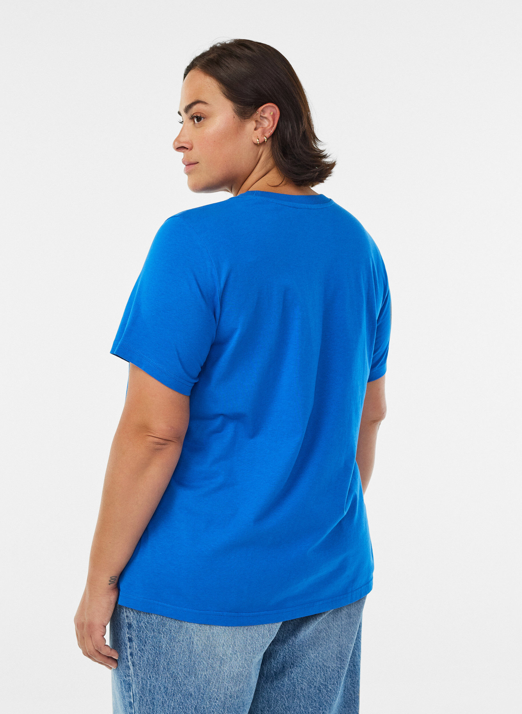 Zizzi Enkel t-shirt i bomull med rund halsringning, Bl&aring;, Model image number 2