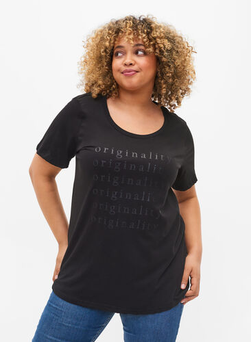 Bomulls t-shirt med ton-i-ton-tryck, Black Originality, Model image number 0