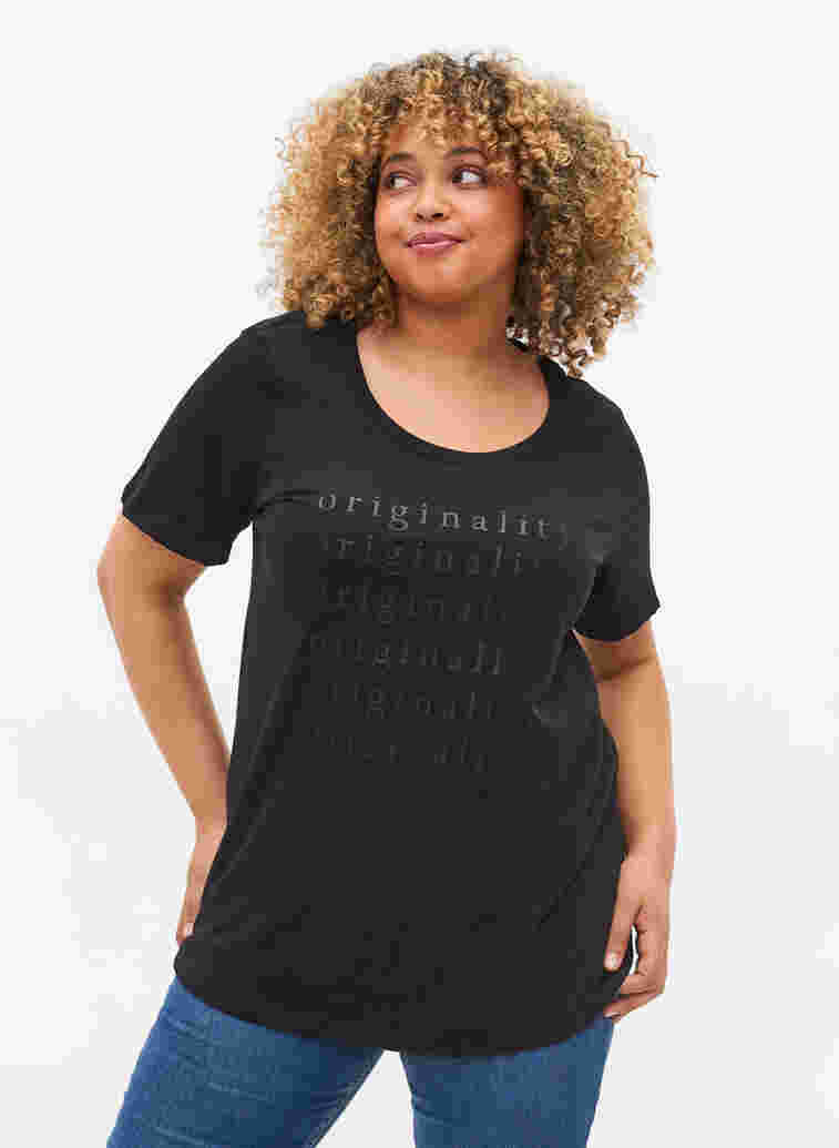 Bomulls t-shirt med ton-i-ton-tryck, Black Originality, Model