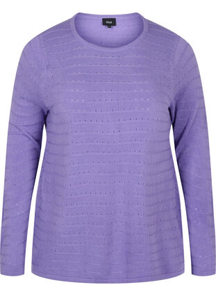Stickad tröja med strukturerat mönster och rund hals, Paisley Purple, Packshot image number 0