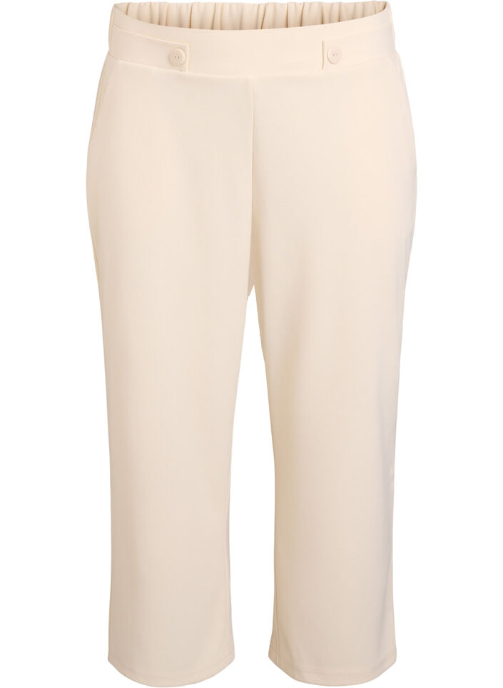 Byxor med l&ouml;s passform och 7/8-l&auml;ngd, Beige, Packshot image number 0