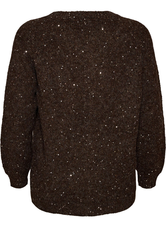 Cardigan med paljetter och knappar, Brun, Packshot image number 1