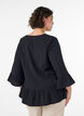 Blus med struktur, v-ringning och volanger, Svart, Model image number 2