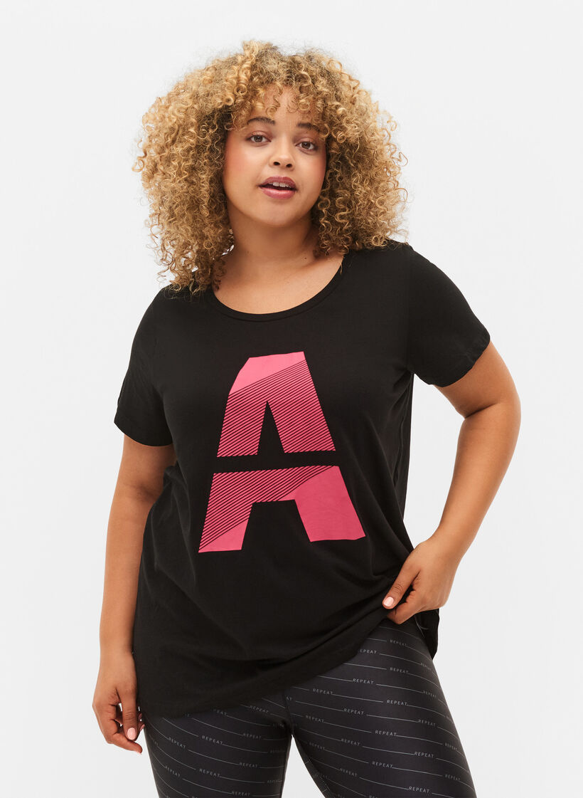 Sport t-shirt med tryck, Black w. Pink A, Model image number 0