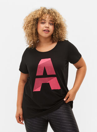 Sport t-shirt med tryck, Black w. Pink A, Model image number 0