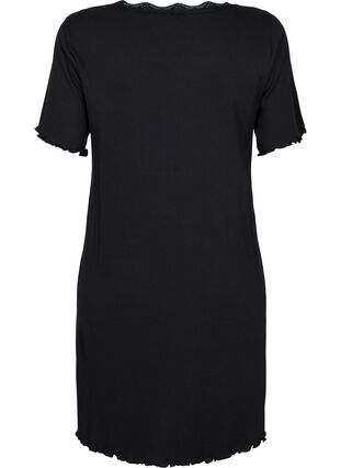 Kortärmad sovklänning med spets, Black, Packshot image number 1