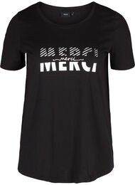 T-shirt med tryck i ekologisk bomull, Black Merci