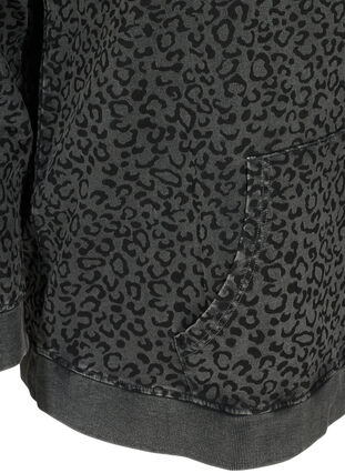 Sweatshirt i ekologisk bomull med huva i leopardmönster, Grey Leo Acid Wash, Packshot image number 3