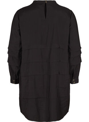 Viskosklänning med långa ärmar och veck, Black, Packshot image number 1