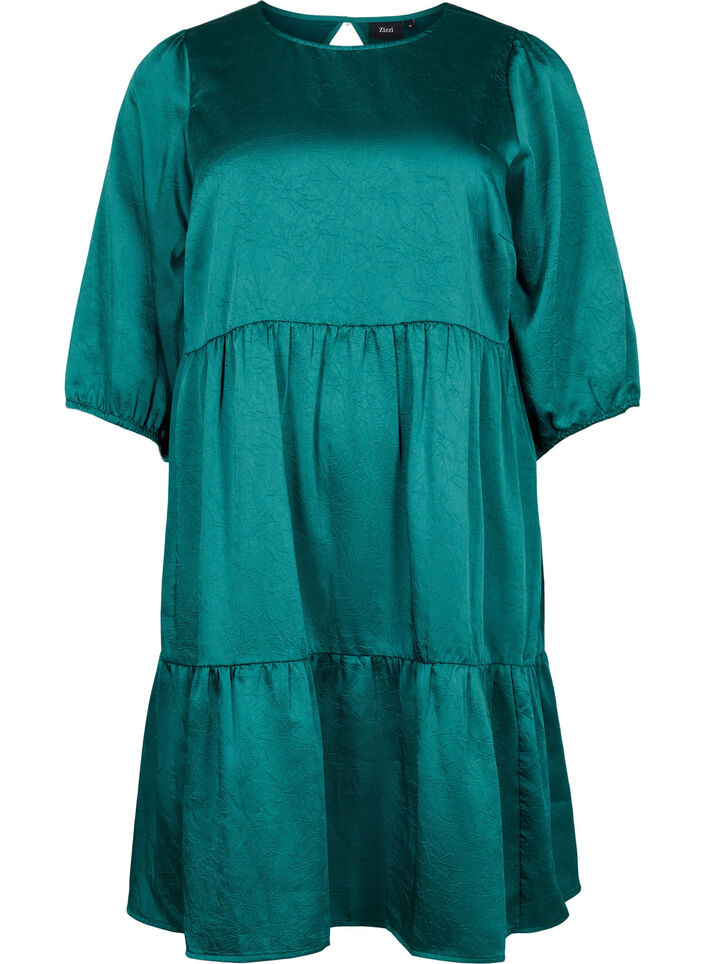 Klänning med ryggdetalj och 3/4-ärmar, Evergreen, Packshot image number 0